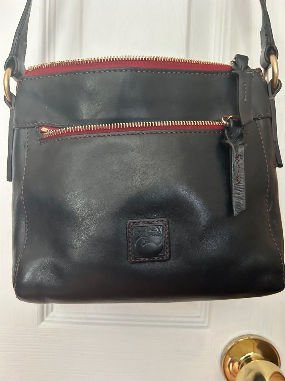 Dooney & Bourke Black Leather Crossbody with Red Trim